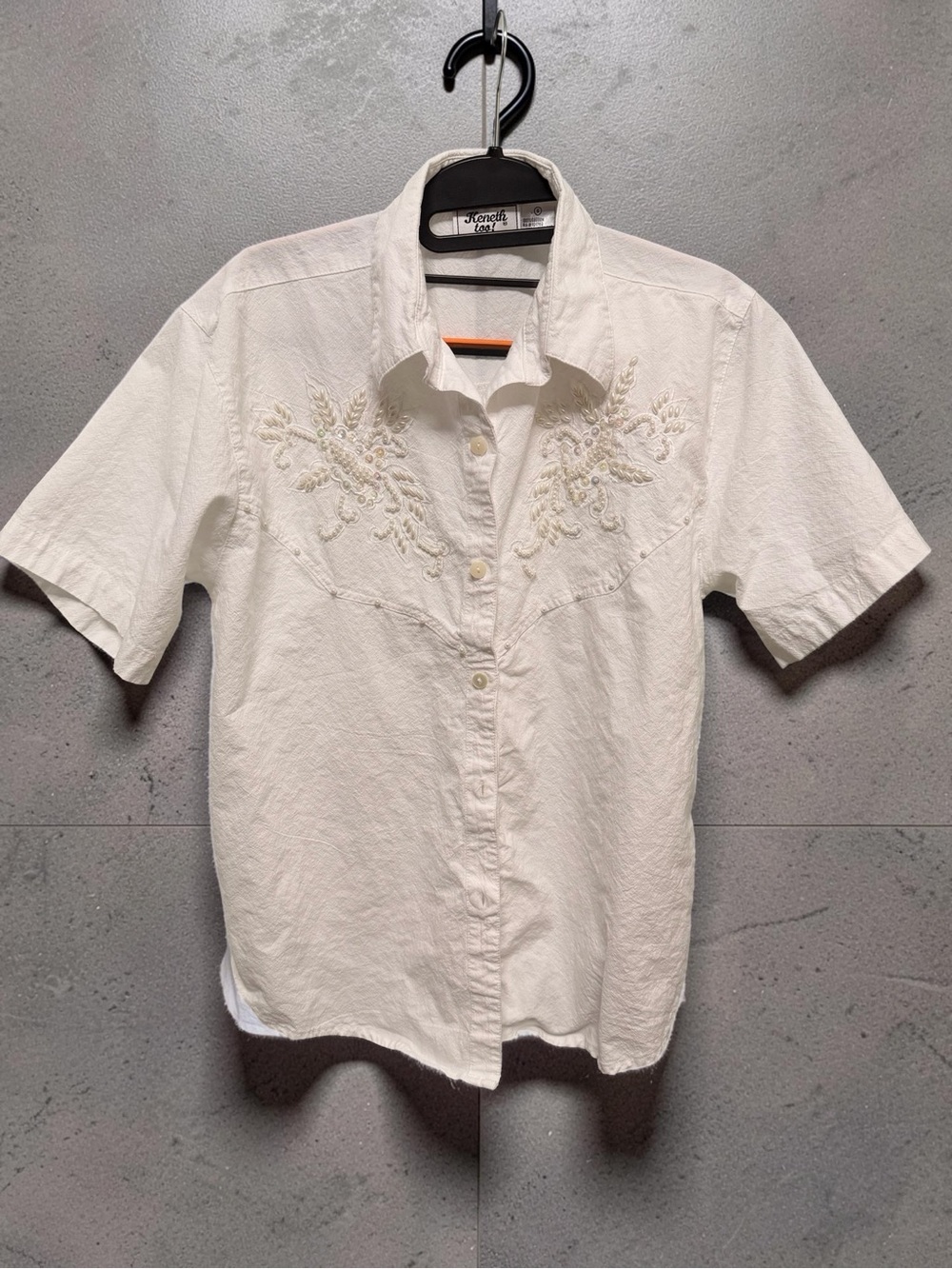 Keneth Too Vintage 80s Embroidered Western Yoke White SS Button Up Shirt Small - Picture 2 of 5